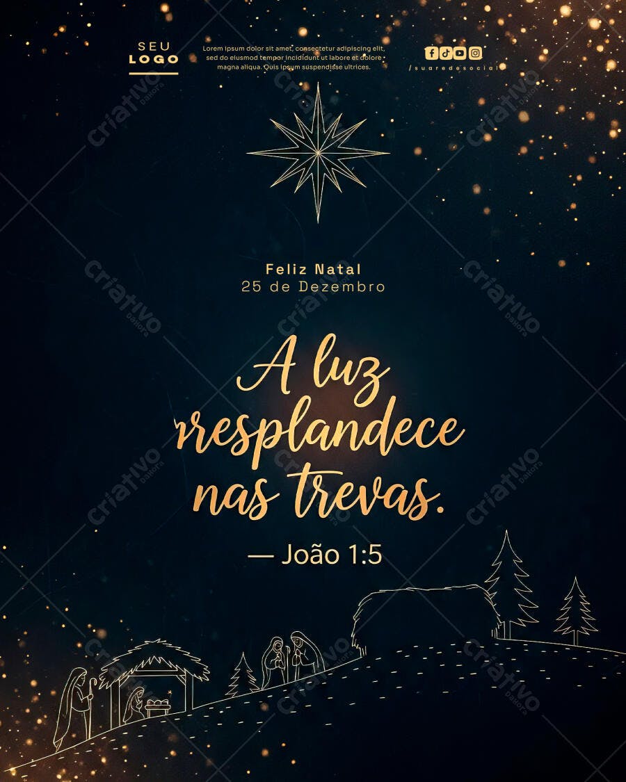 Flyer para Natal Igreja João 1:5 PSD Editável