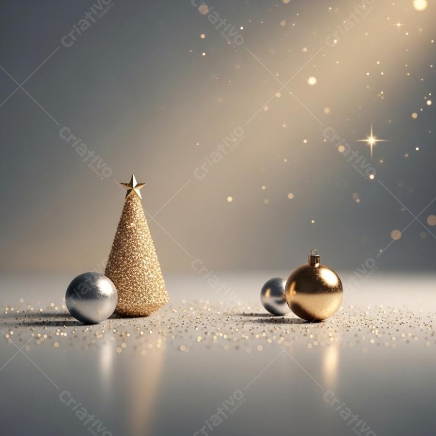 Decoração de Natal árvore dourada e bolas prateadas em fundo festivo
