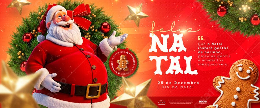 Banner Natal Papai Noel e Biscoito de Gengibre PSD Editável