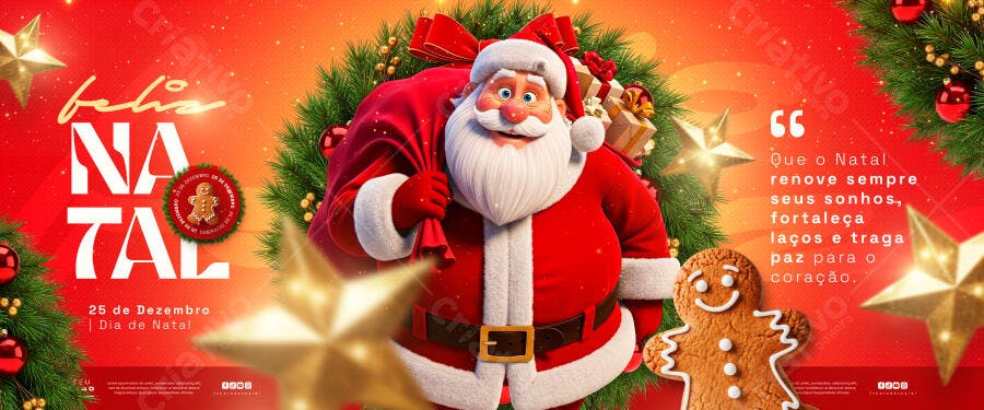 Flyer de Natal Papai Noel 3D e Biscoito Gengibre PSD Editável