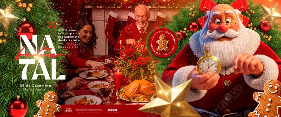 Banner Natal Ceia Família Papai Noel Psd Editável