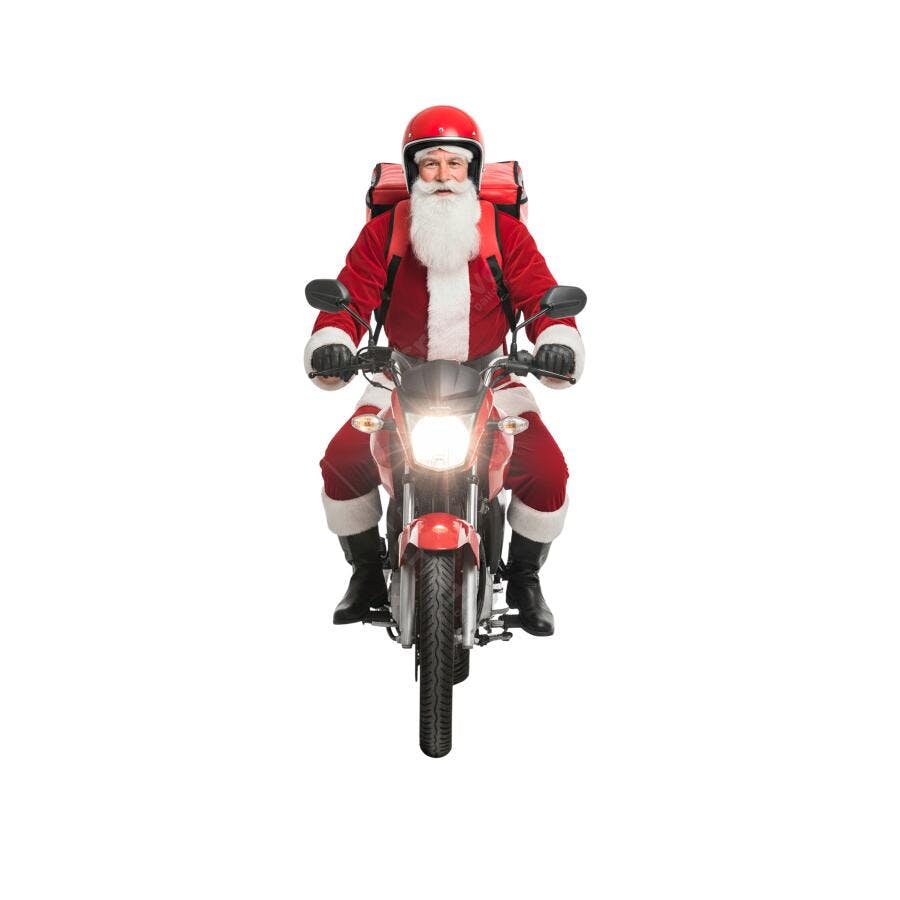 Personagem Papai Noel Motoboy entrega rápida Natal PNG com fundo transparente