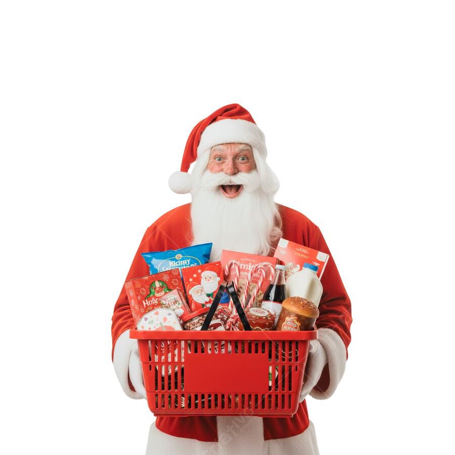 Post Instagram Natal Pai Natal Cesta Cheia de Doces Vermelho PNG fundo transparente