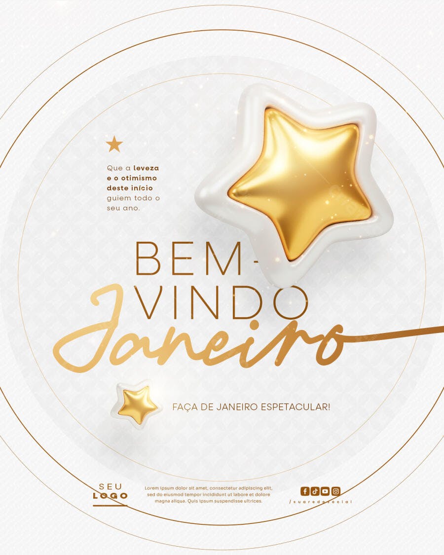 Flyer para Boas-Vindas de Janeiro Estrela Dourada PSD Editável