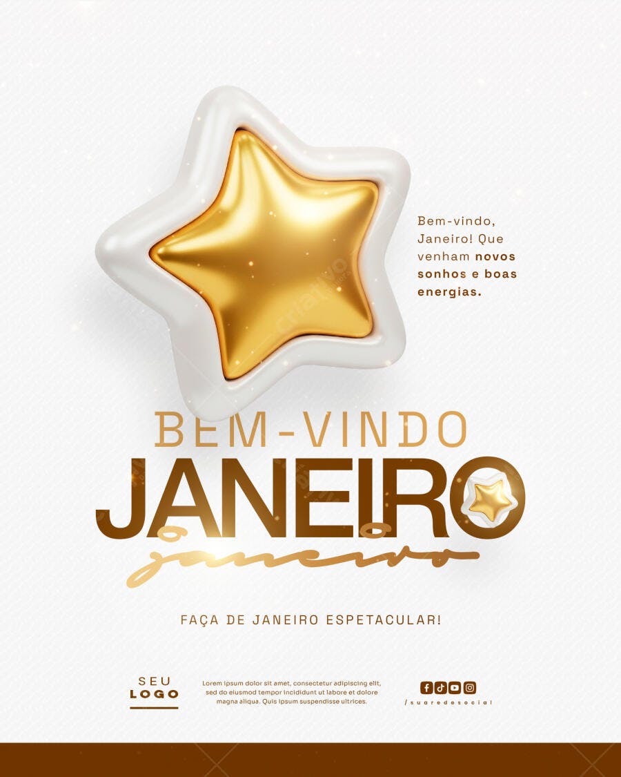 Flyer Boas-Vindas Janeiro Estrela Dourada PSD Editável