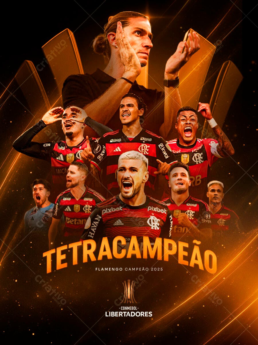 Flyer Flamengo Tetracampeão Libertadores 2025 PSD Editável