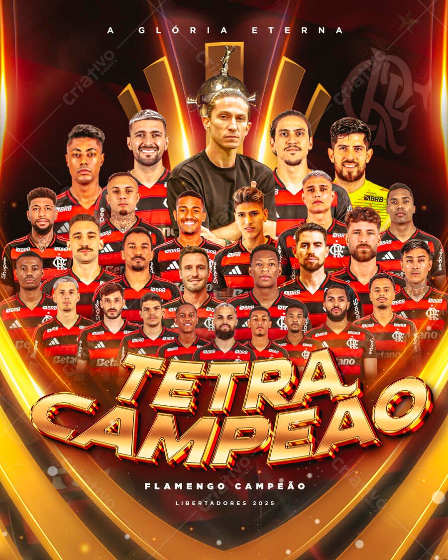 Flyer Celebração Flamengo Tetra Campeão Libertadores PSD Editável