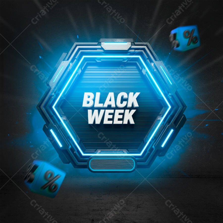 Selo Promocional Black Week com Efeito Neon e Descontos PSD Editável
