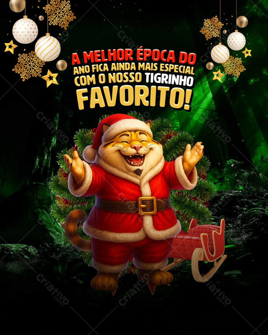 Flyer Natal com Tigrinho Favorito Noel PSD Editável
