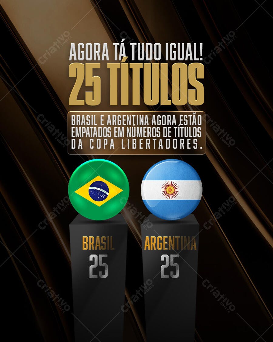 Post Futebol Brasil Argentina 25 Títulos Libertadores PSD Editável