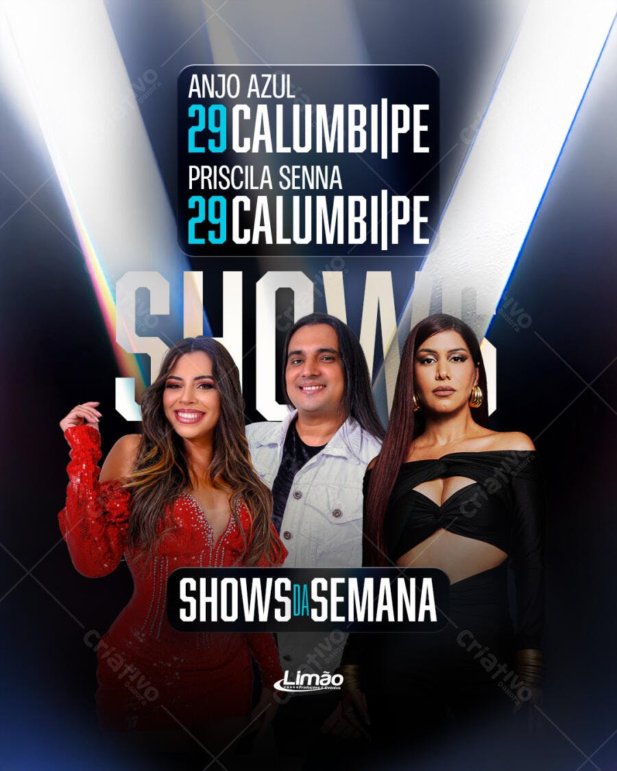Flyer Shows da Semana Anjo Azul Priscila Senna Psd Editável