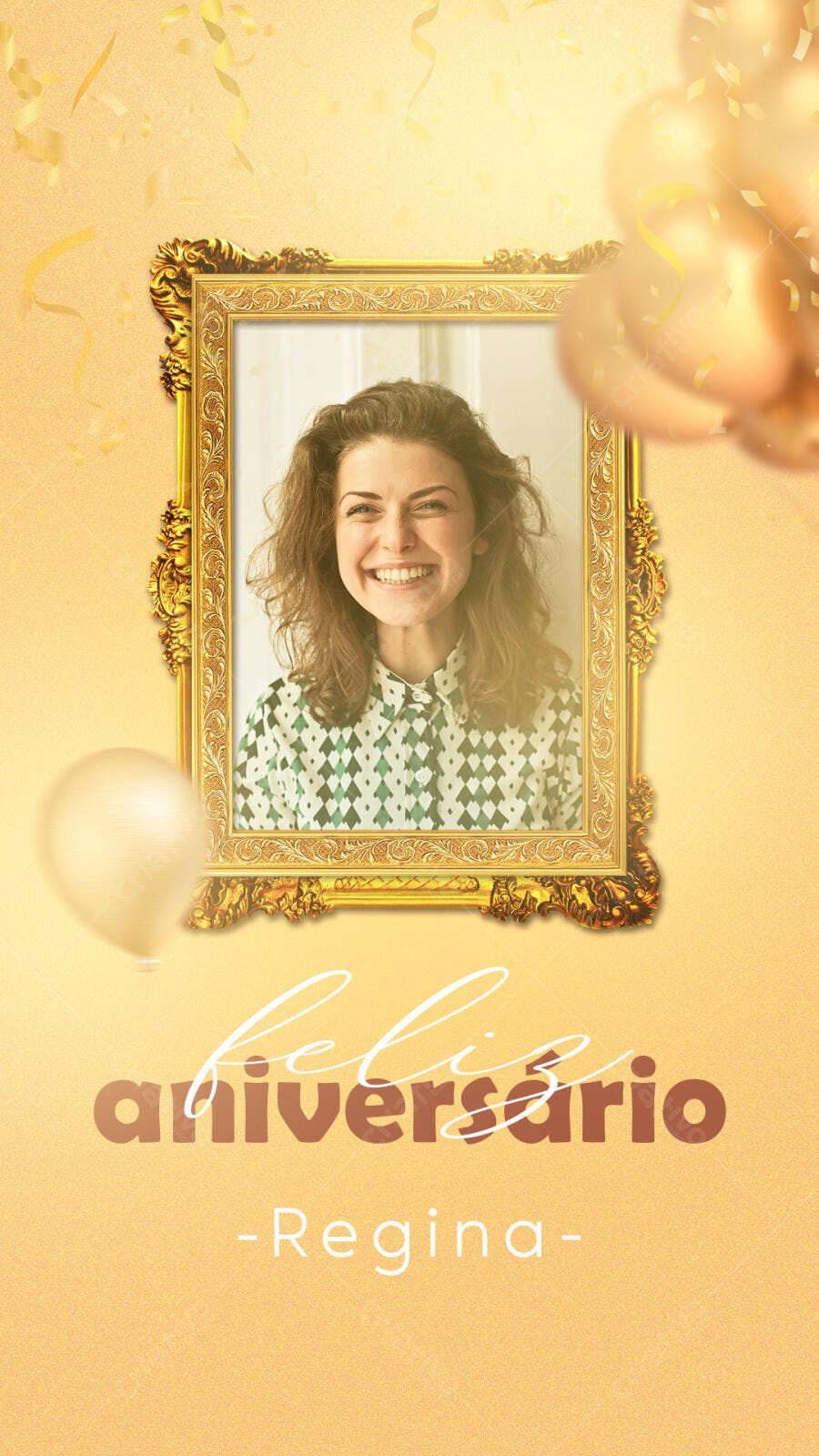 Cartão de Aniversário com Moldura Dourada Clássica PSD Editável