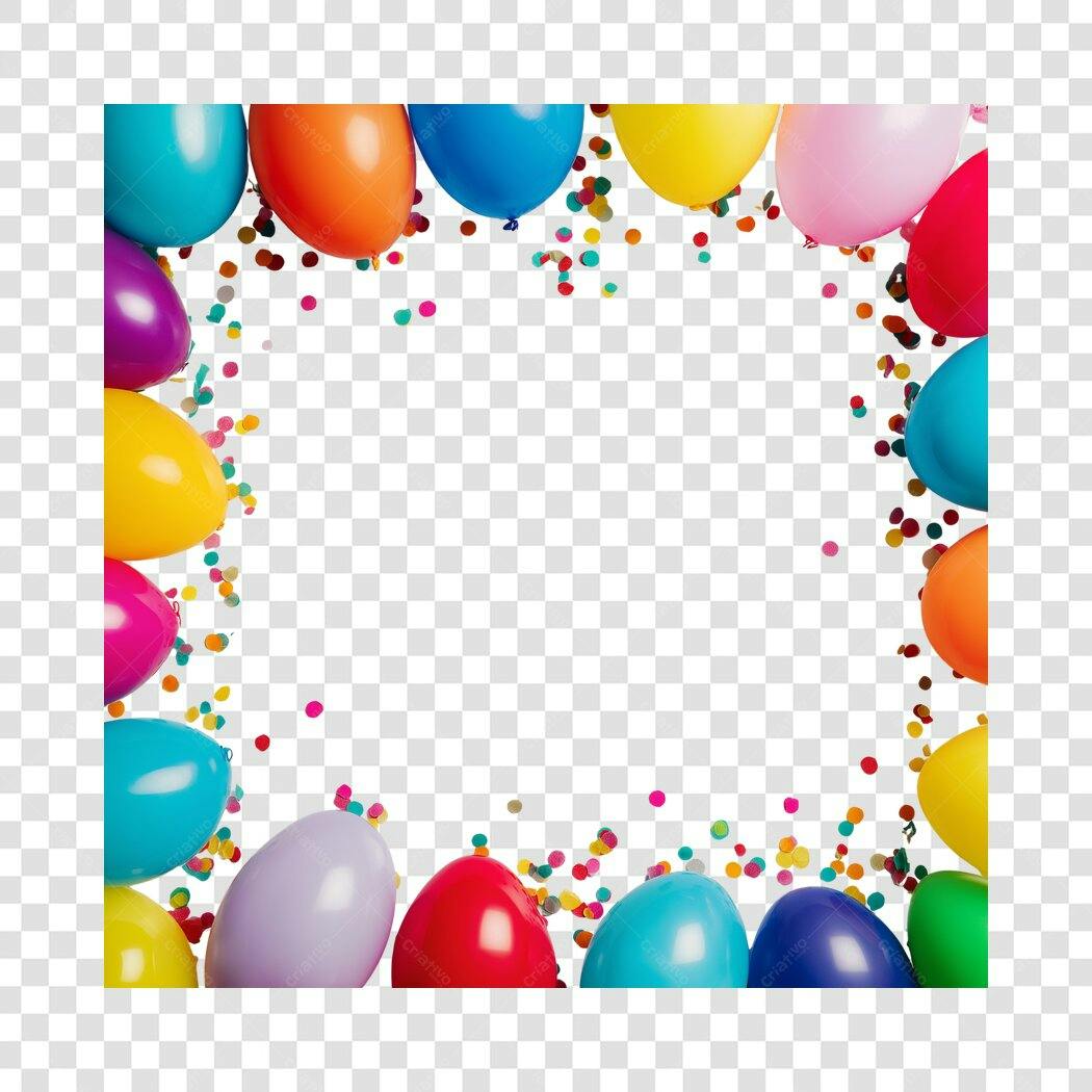 Moldura Festiva Balões Confeti Cores Vibrantes Aniversário PNG com fundo transparente