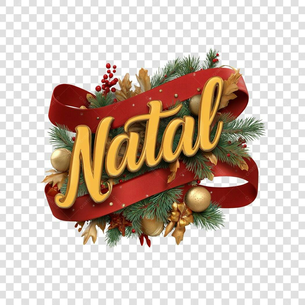 Título Decorativo Natal Dourado Vermelho Festivo PNG com fundo transparente