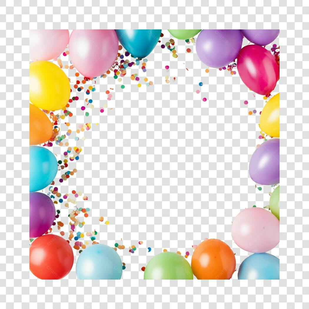 Borda de festa balões coloridos confetes PNG com fundo transparente