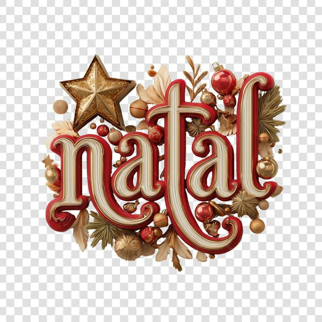 Título Natalino 3D Dourado Vermelho Festas Fim de Ano PNG com fundo transparente
