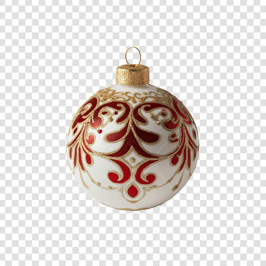 Decoração Natal Bola Branca Vermelha Dourada com Estampa PNG com fundo transparente