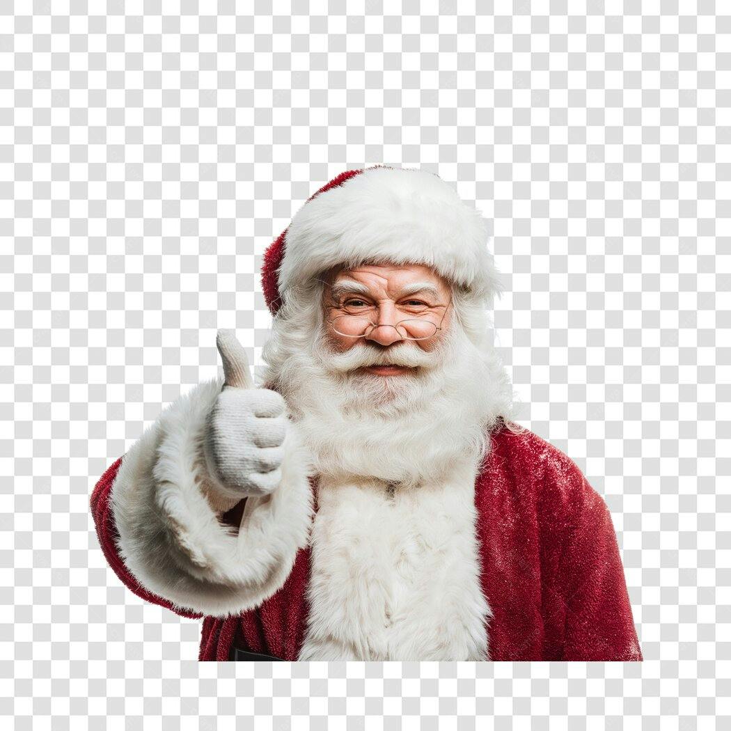 Personagem Papai Noel sorrindo com polegar para cima Natal PNG com fundo transparente