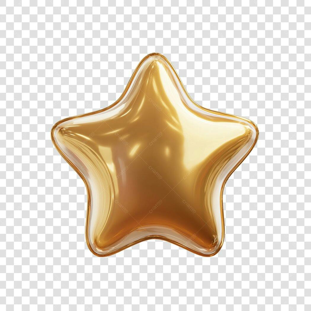Elemento 3D estrela dourada brilhante para celebração PNG com fundo transparente