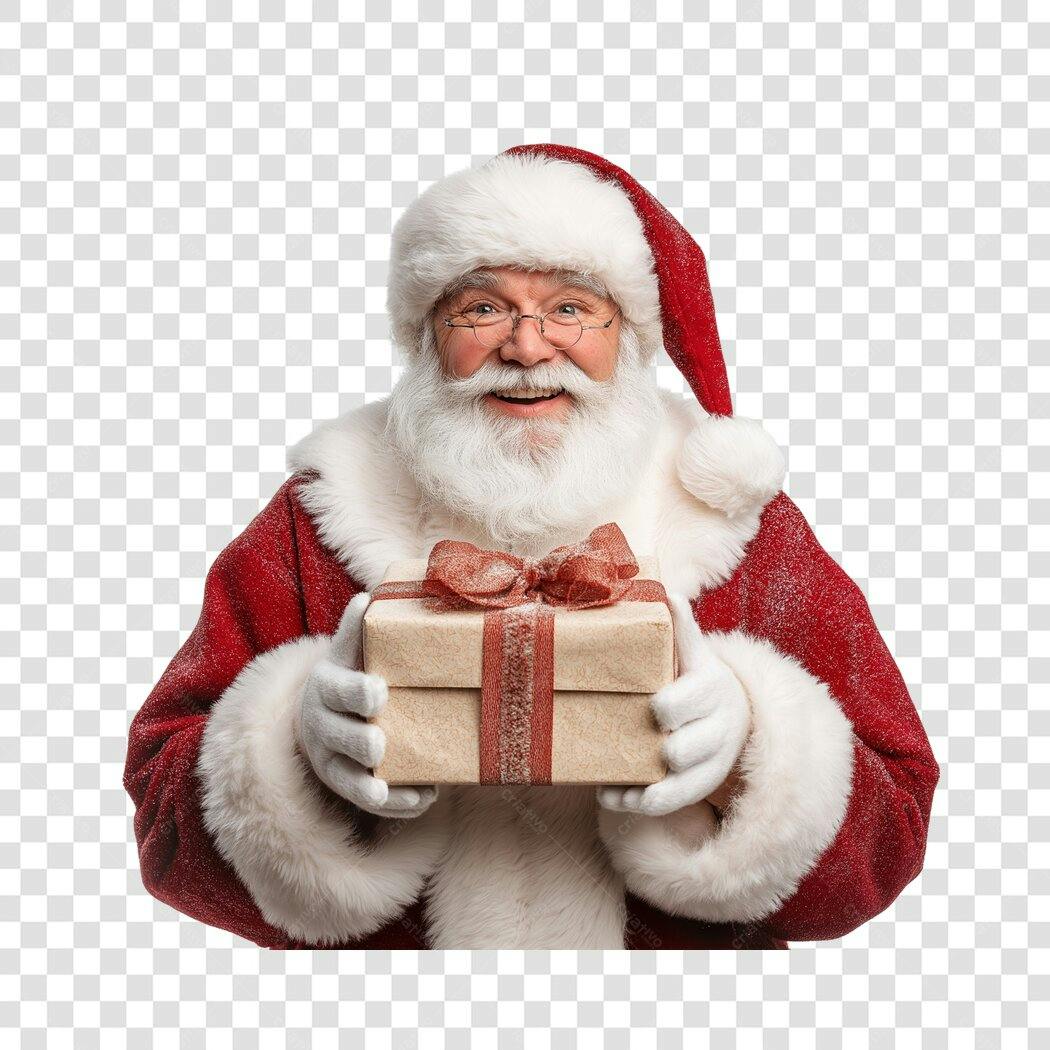 Imagem Papai Noel com Presente Natal para Publicidade e Boas Festas PNG com fundo transparente