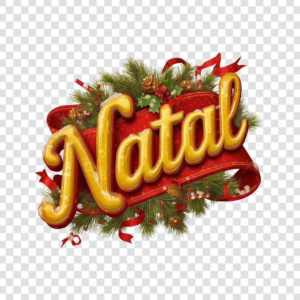 Texto Título Natal Dourado Vermelho Verde Festivo PNG com fundo transparente