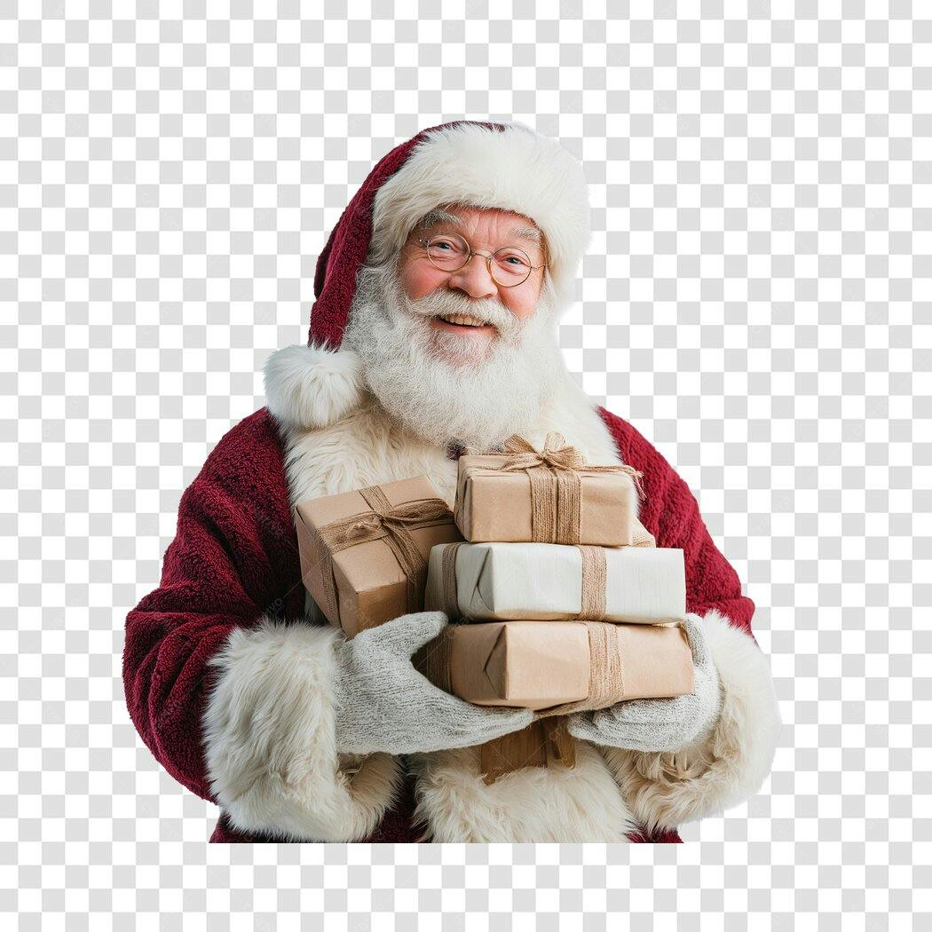 Papai Noel Feliz com Presentes Natal Ilustração PNG com fundo transparente