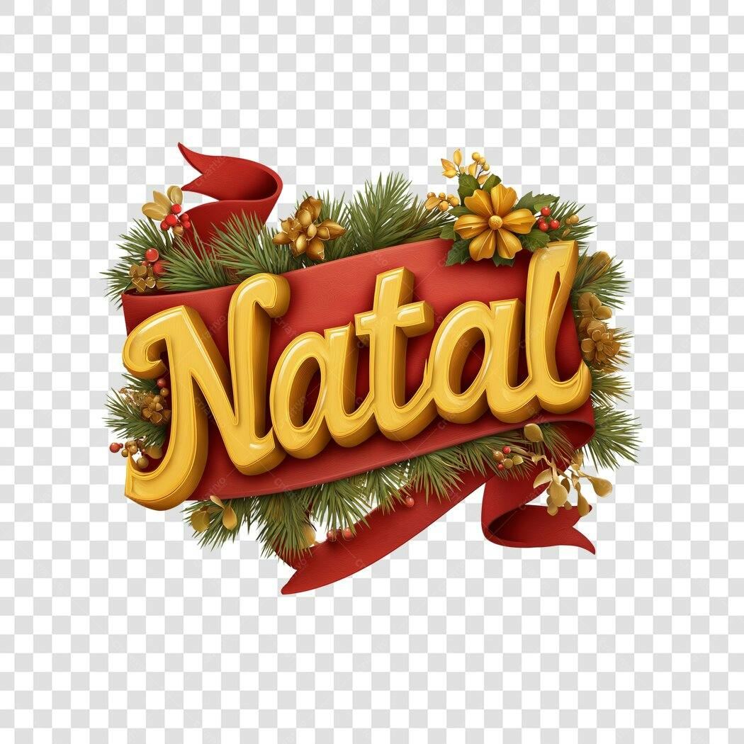 Elemento Gráfico Natal Dourado fita vermelha folhagens PNG com fundo transparente