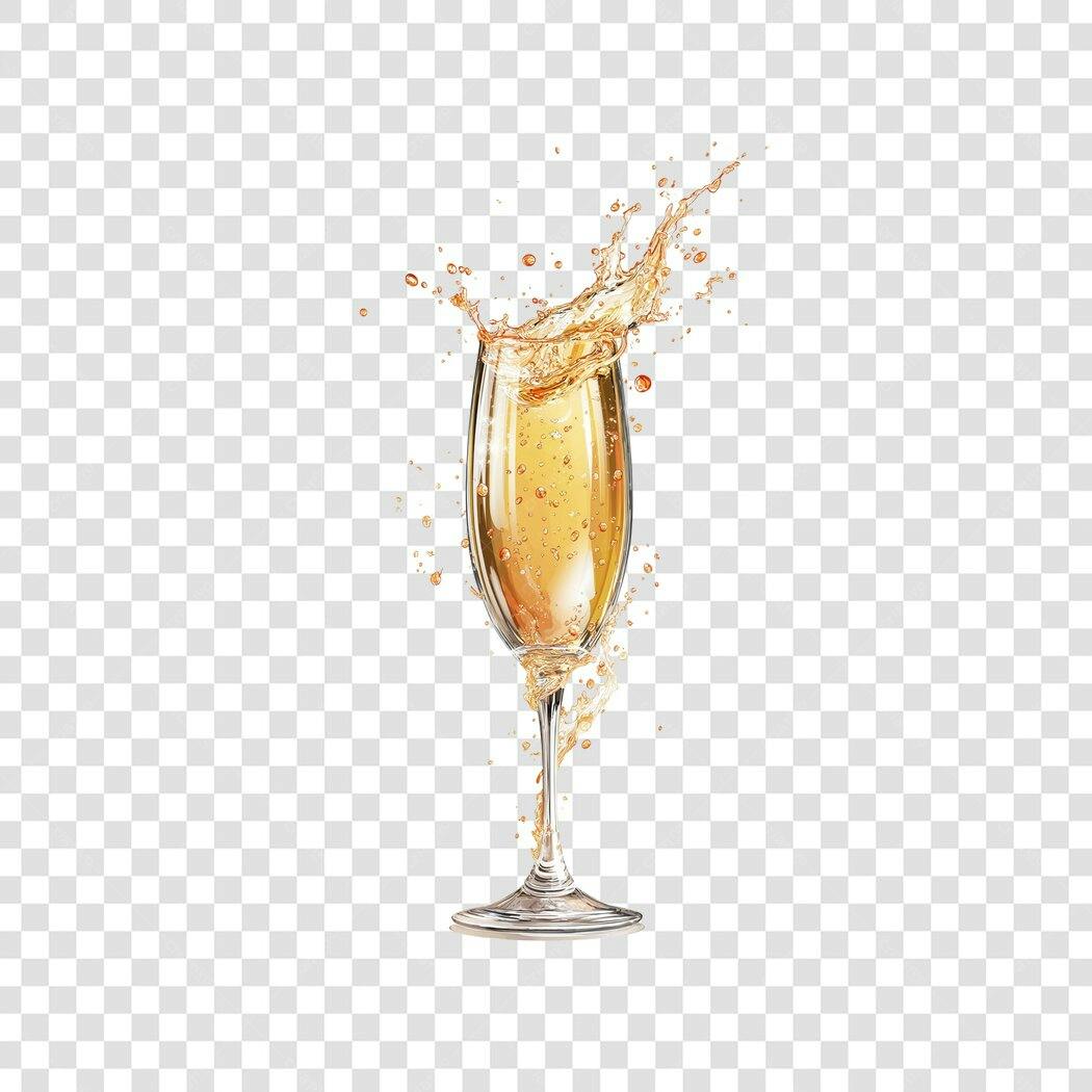 Ilustração Splash de Champanhe Dourado em Taça para Celebração Ano Novo PNG com fundo transparente