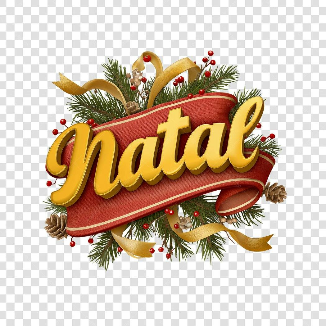 Título Decorativo Natal Dourado Fita Vermelha PNG com fundo transparente