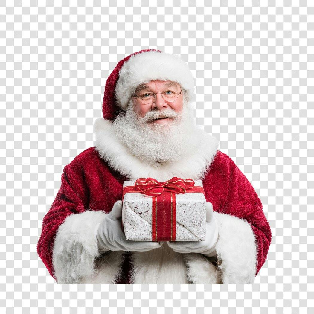 Personagem Papai Noel Segurando Presente Natal PNG com fundo transparente