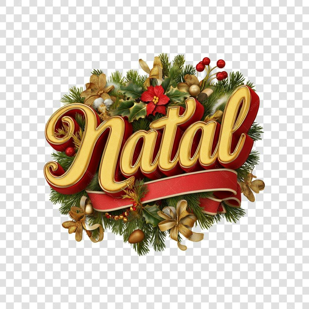 Título Decorativo Natal 25 de Dezembro 3D dourado vermelho PNG com fundo transparente
