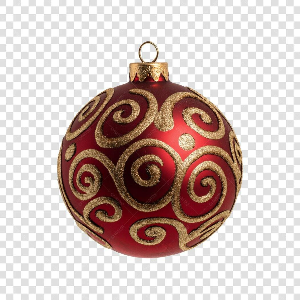 Enfeite de Natal bola vermelha e dourada em espiral PNG com fundo transparente