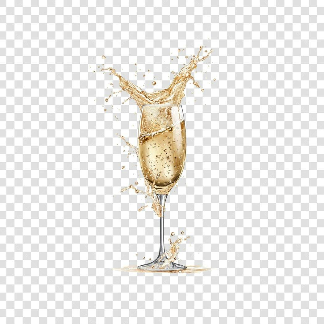 Ilustração Taça Champagne Splash Dourado Brilhante Ano Novo PNG com fundo transparente