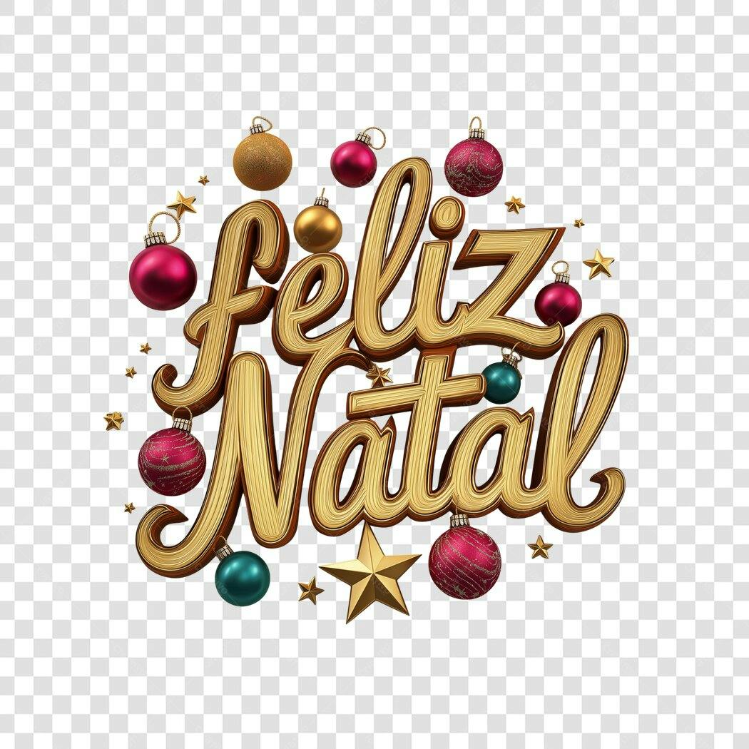 Texto Decorativo Feliz Natal Dourado Vermelho PNG com fundo transparente
