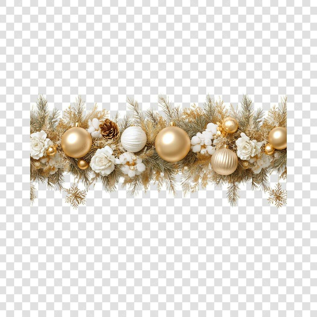 Guirlanda de Natal Dourada Branca Elegante PNG com fundo transparente