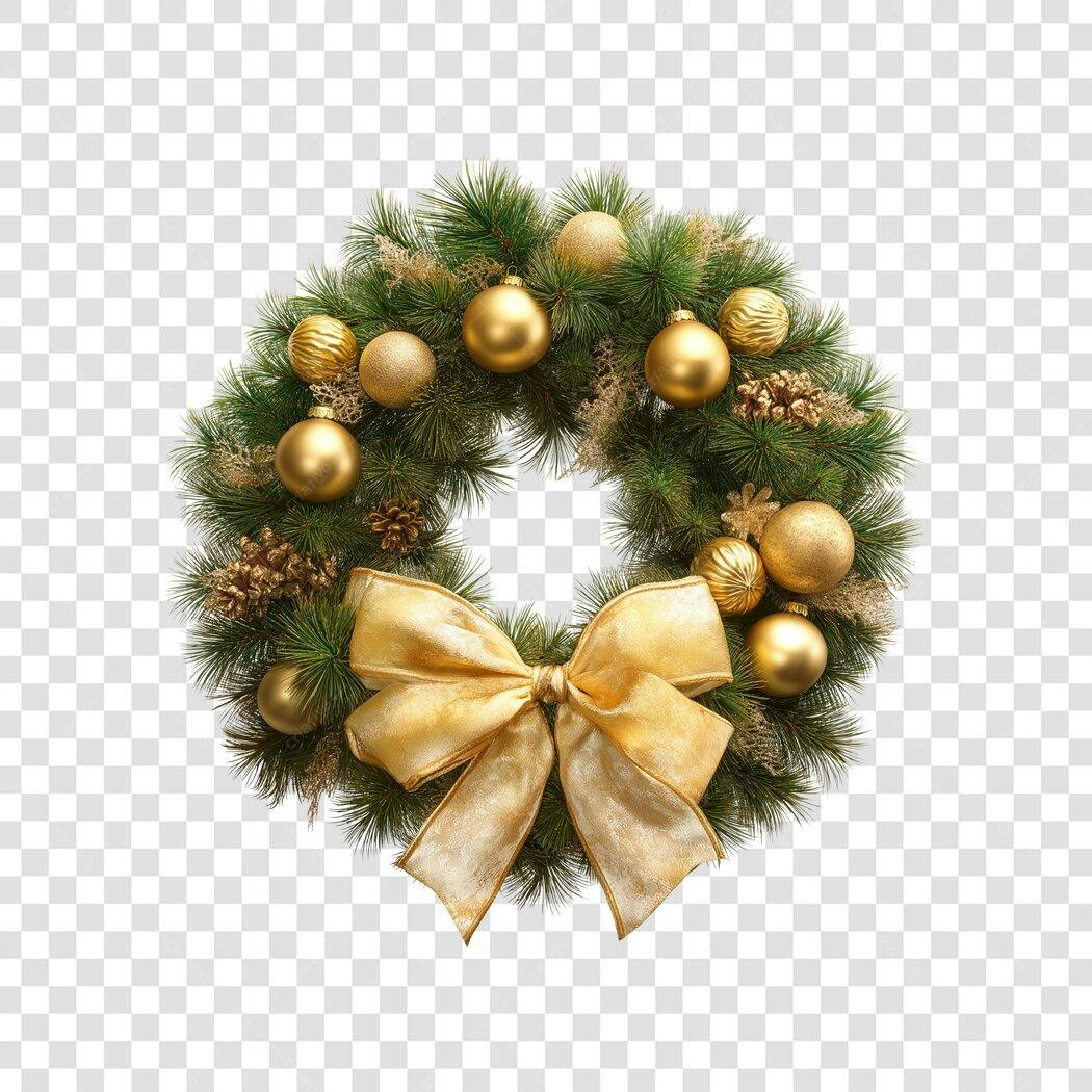 Guirlanda de Natal Dourada Laço Festivo PNG com fundo transparente