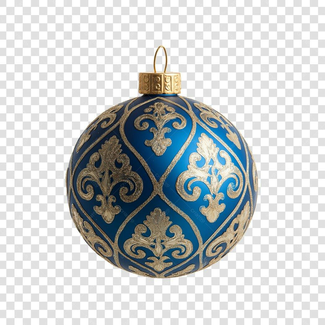 Bola de Natal azul dourada padrão festivo PNG com fundo transparente