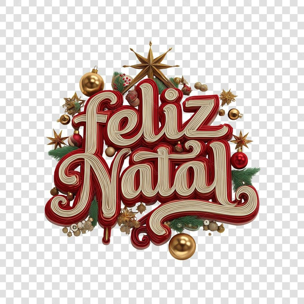 Texto Decorativo Feliz Natal 25 de Dezembro Dourado Vermelho PNG com fundo transparente
