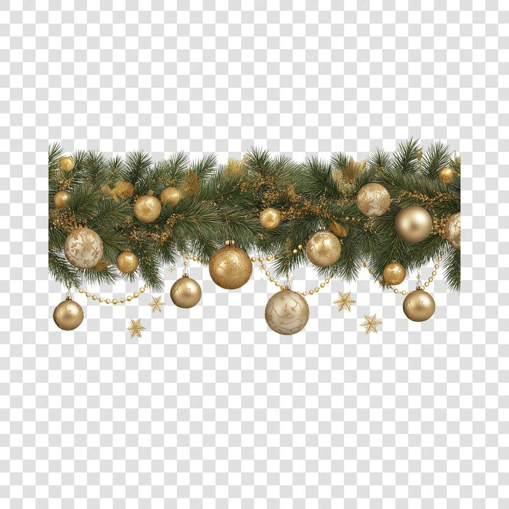 Guirlanda de Natal com Bolas Douradas e Folhagem Verde PNG com fundo transparente