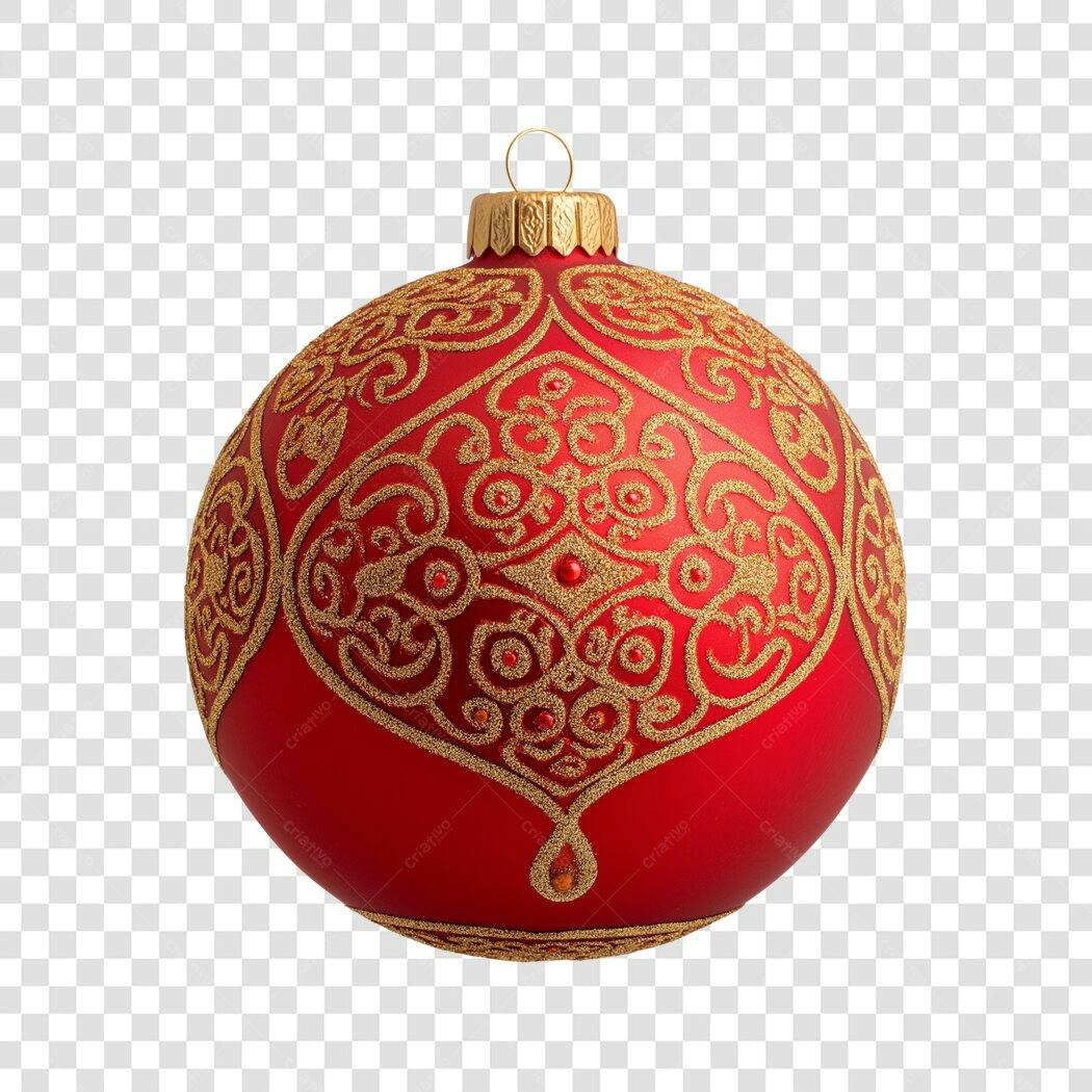 Enfeite de Natal Bola Vermelha Dourada Ornamentada Festiva PNG com fundo transparente