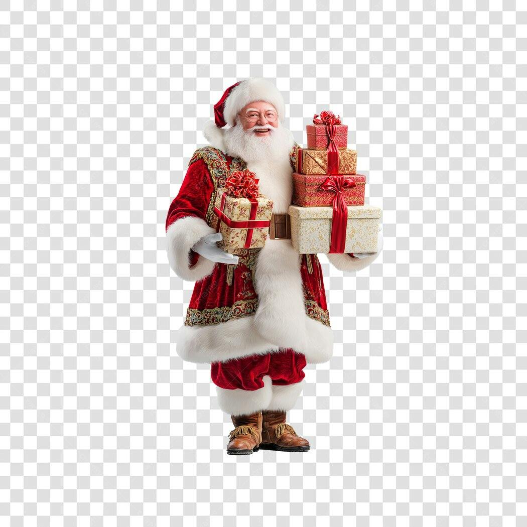 Ilustração Papai Noel com presentes Natalino PNG com fundo transparente