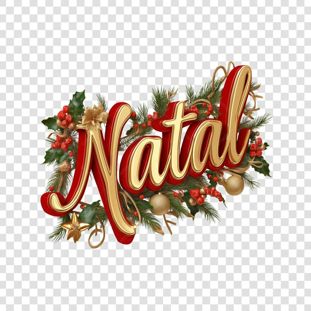 Título Festivo 3D Natal Dourado Vermelho PNG com fundo transparente