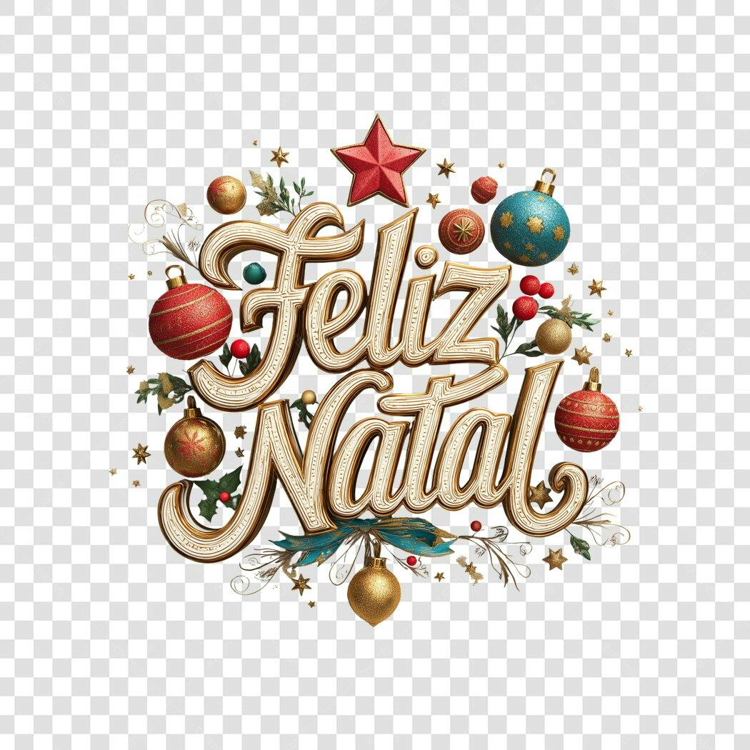 Título para Post Feliz Natal Dourado Vermelho Azul PNG com fundo transparente