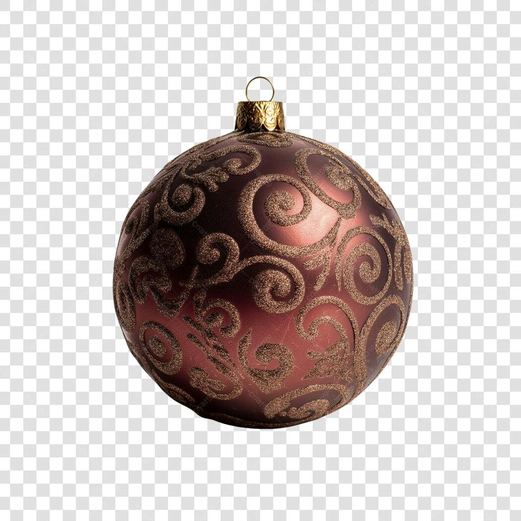 Bola de Natal festiva marrom avermelhada dourada com brilho PNG com fundo transparente