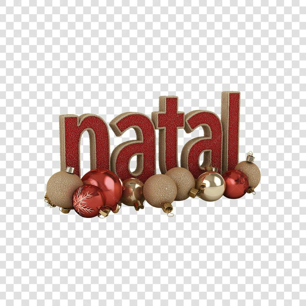 Elemento Gráfico Natal 3D com bolas douradas e vermelhas PNG com fundo transparente
