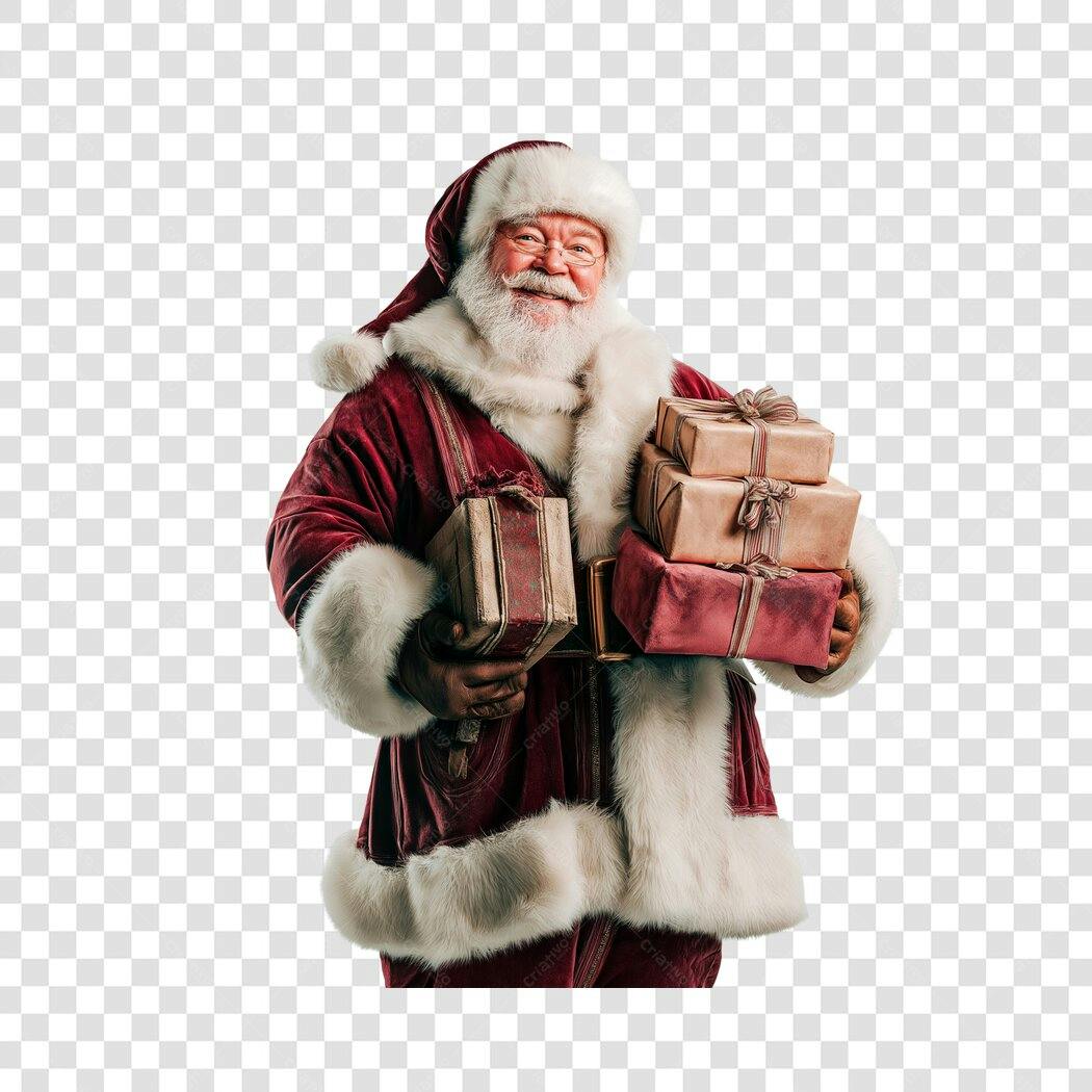 Elemento gráfico Papai Noel Natal com presentes sorrindo PNG com fundo transparente