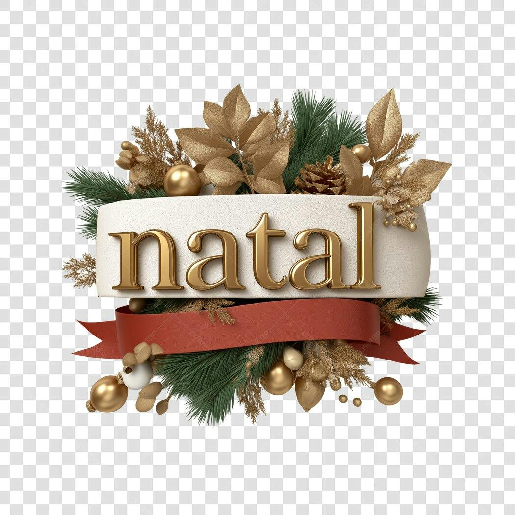 Título 3D Natal Dourado e Vermelho PNG com fundo transparente