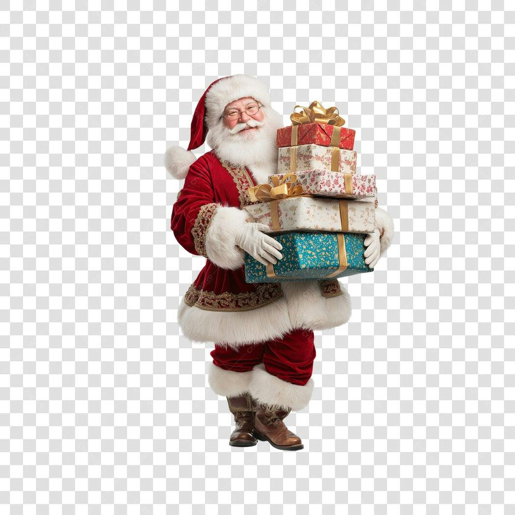 Elemento Gráfico Natal Papai Noel Vermelho Segurando Presentes PNG com fundo transparente