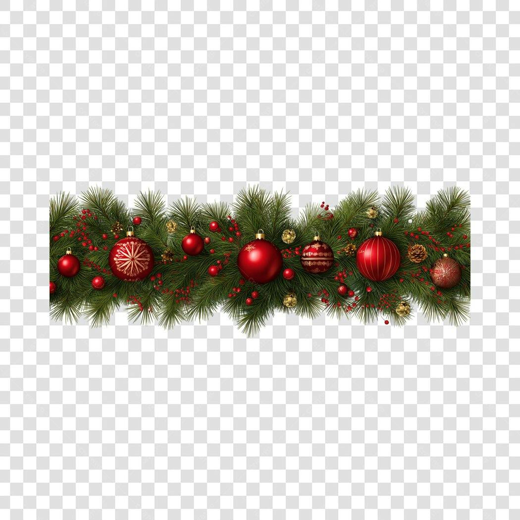 Borda Guirlanda de Natal com Ornamentos Vermelhos e Dourados PNG com fundo transparente