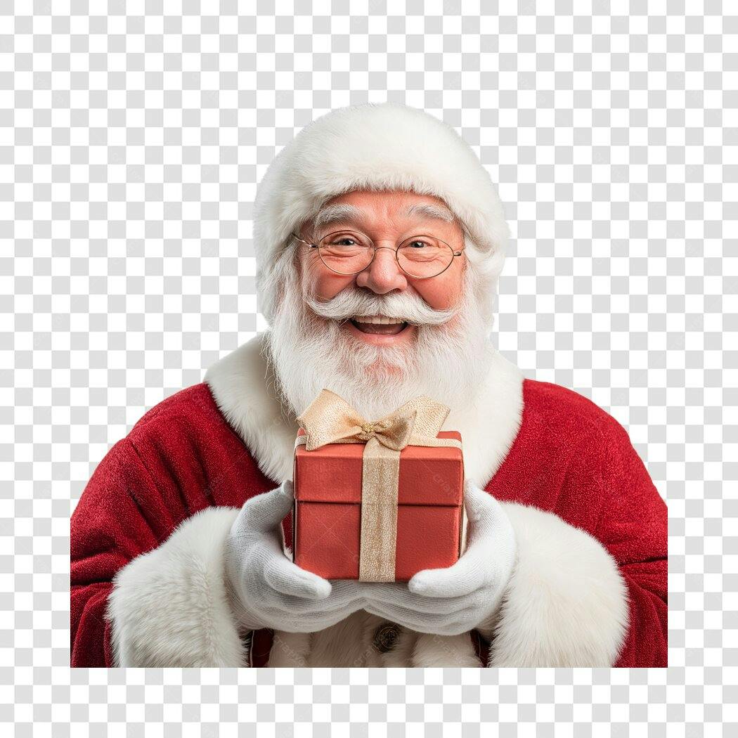 Personagem Papai Noel Sorridente Idoso Presente Natal Vermelho PNG com fundo transparente